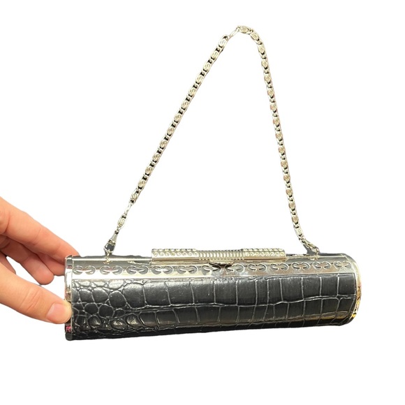 Vintage Handbags - Vintage tube purse - very cool croc embossed with metal hardware